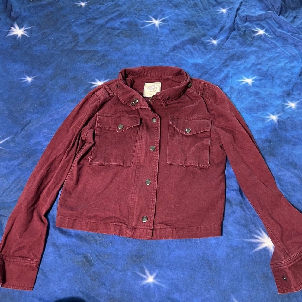 SO Authentic American Heritage Burgundy Cotton Utility Jacket Small Maroon Zip